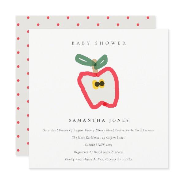 Modern Kids Hand Drawn Apple Fruit Baby Shower Invitation