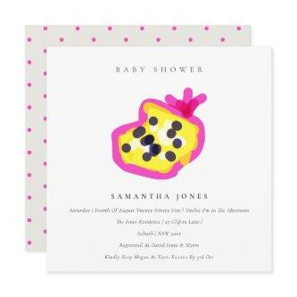 Modern Kids Hand Drawn Passion Fruit Baby Shower Invitation