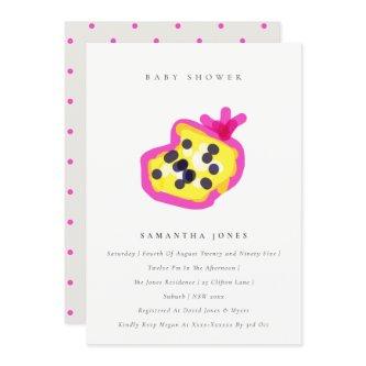 Modern Kids Hand Drawn Passion Fruit Baby Shower Invitation