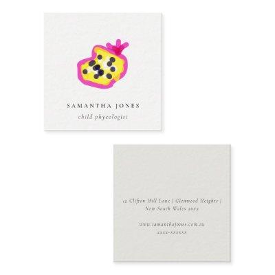 Modern Kids Hand Drawn Passion Fruit Yellow Pink Square