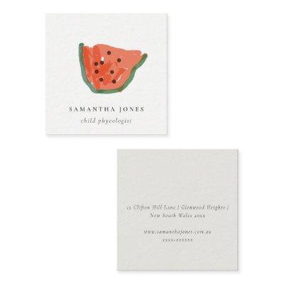 Modern Kids Hand Drawn Watermelon Fruit Red Green Square