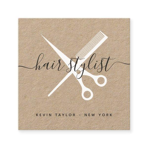 Modern kraft white scissors branding hair stylist square