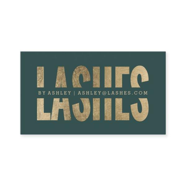 Modern lashes cut out faux gold typography green