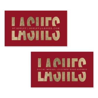 Modern lashes cut out faux gold typography red