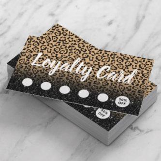 Modern Leopard & Black Glitter Salon & Spa Loyalty