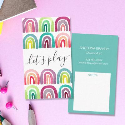 Modern Let's Play Rainbow Playdate Mommy Calling Card