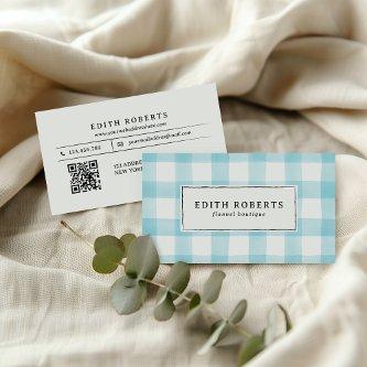 Modern Light Blue Watercolor Buffalo Plaid QR CODE