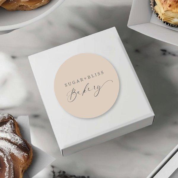 Modern Light Brown Beige Handwritten Script Bakery Classic Round Sticker