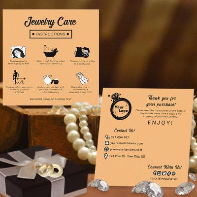 Modern Light Orange Minimalist Jewelry Care Guide Enclosure Card