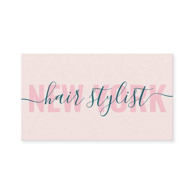Modern light pink hair stylist script signature