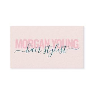 Modern light pink hair stylist script signature