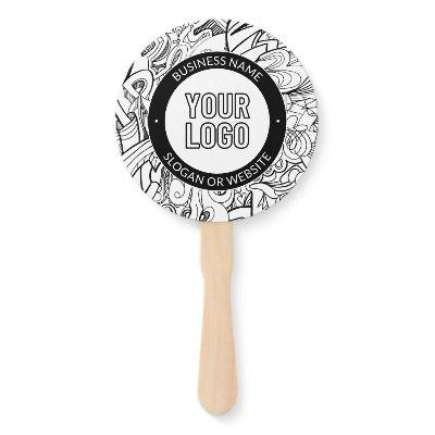 Modern Line Artwork & Your Logo w/Editable Text Hand Fan