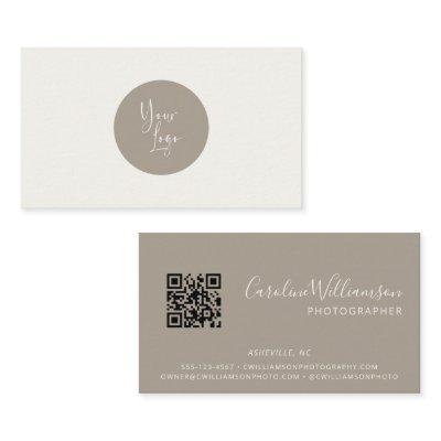 Modern Logo Boho Taupe Simple QR Code Minimalist