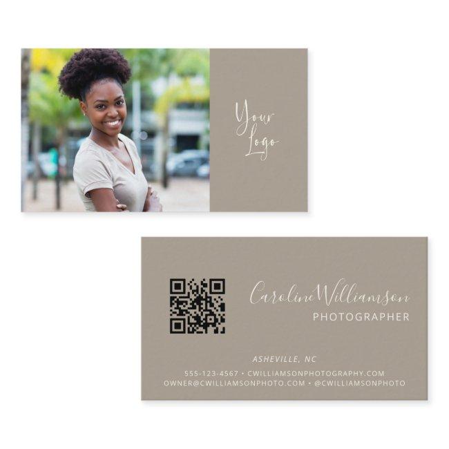 Modern Logo Boho Taupe Simple QR Code Photo