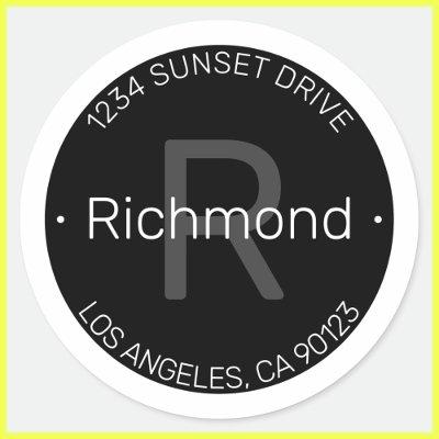 Modern look | Black & White Return Address Classic Round Sticker