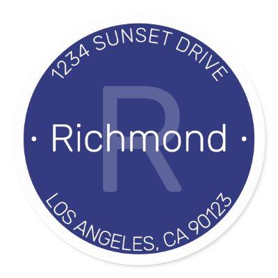 Modern look | Navy Blue & White Return Address Classic Round Sticker