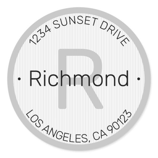 Modern look | White Black & Grey Return Address Classic Round Sticker