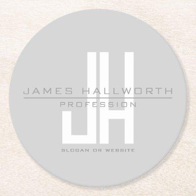 Modern Looking Business Monogram | Grey Round Paper Coaster
