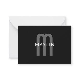 Modern Looking Monogrammed Name | Black Grey White Note Card
