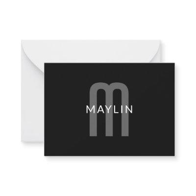 Modern Looking Monogrammed Name | Black Grey White Note Card