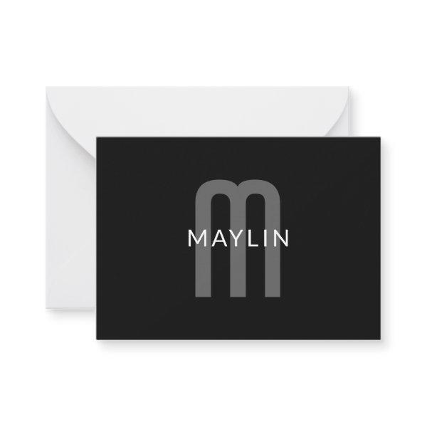 Modern Looking Monogrammed Name | Black Grey White Note Card