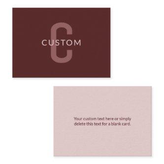 Modern Looking Monogrammed Name | Maroon Red Note Card