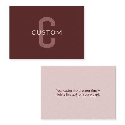 Modern Looking Monogrammed Name | Maroon Red Note Card