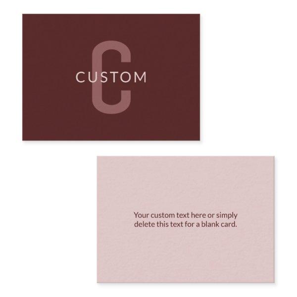 Modern Looking Monogrammed Name | Maroon Red Note Card