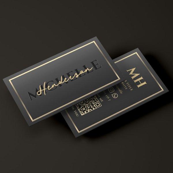 Modern Luxury Black Gold Frame Border Monogram