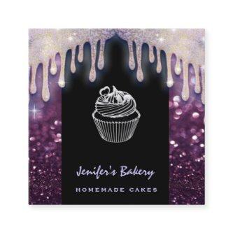 Modern luxury glittery cute cupcake bakery square