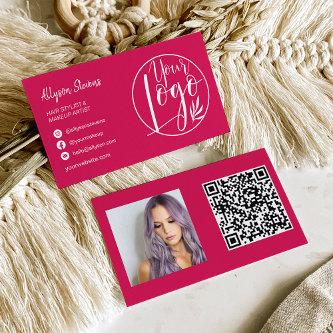 Modern magenta hair makeup photo logo qr code