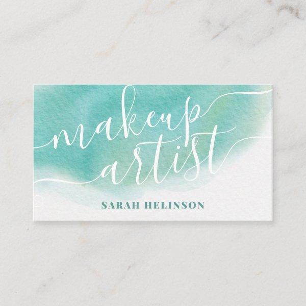 Modern makeup artist teal watercolor typography
