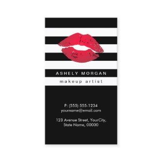 Modern Makeup Red Lips - Chic Black White Stripes