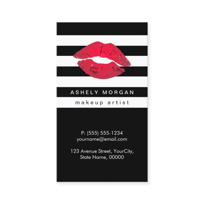Modern Makeup Red Lips - Chic Black White Stripes