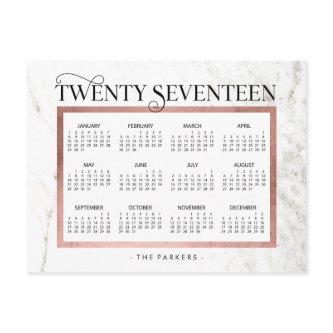 Modern Marble and Faux Rose Gold 2017 Calendar Holiday Postcard