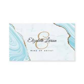 Modern Marble Aqua Blue Glitter QR Salon Makeup