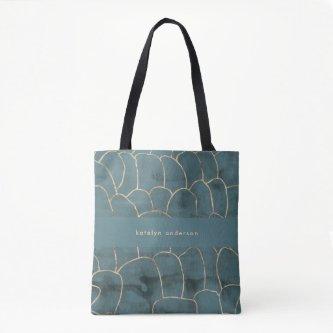 Modern Marble Gold Gemstone Teal Interior Designer Tote Bag