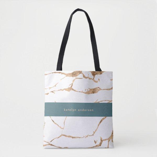 Modern Marble Gold Gemstone Teal Interior Designer Tote Bag