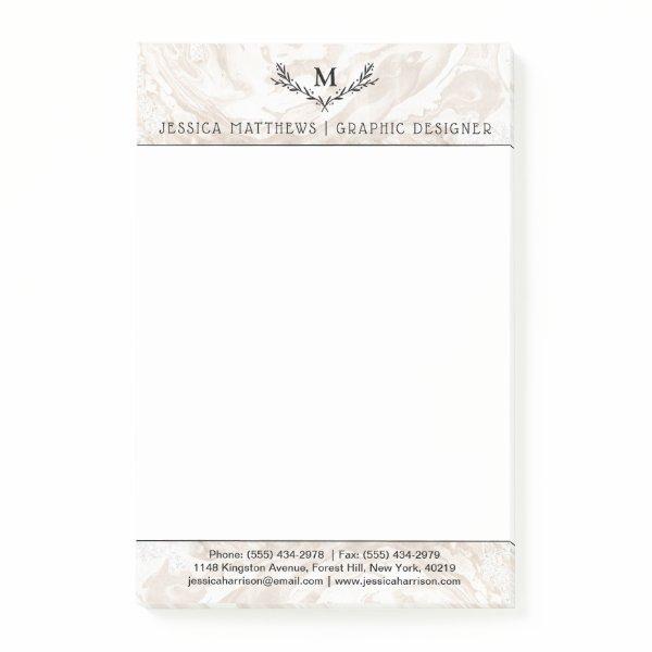 Modern Marble Monogram Wreath Post-it Notes