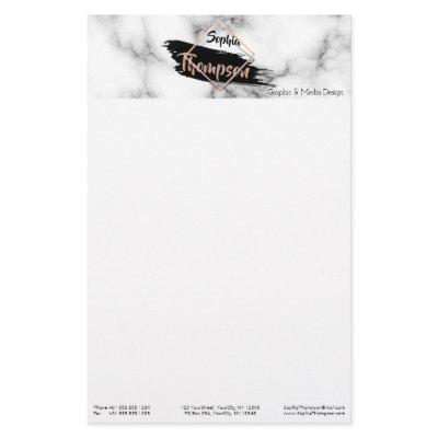 Modern Marble Paint Stroke Glitter Name Stationery