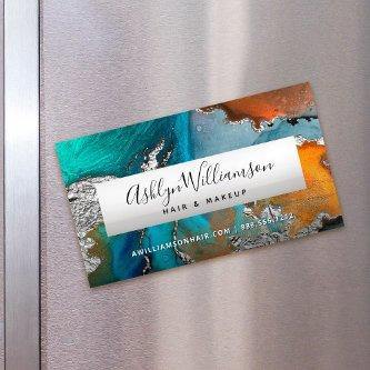 Modern marble watercolor silver turquoise stylist  magnet
