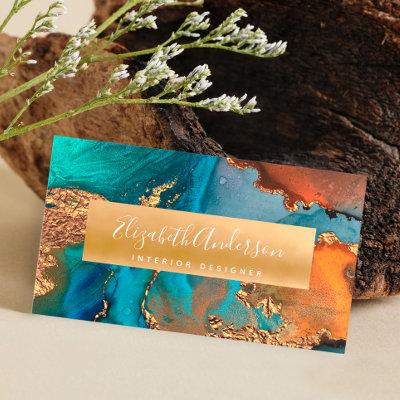 Modern marble watercolor turquoise gold orange