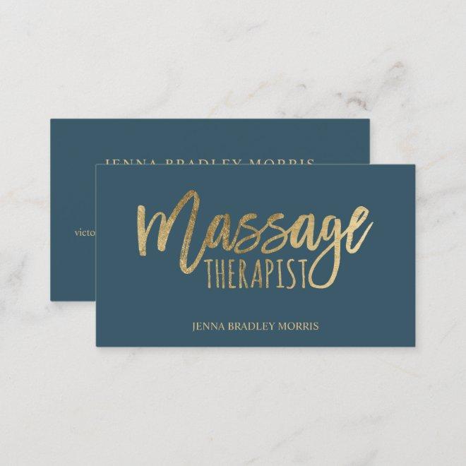 Modern massage therapist script chic gold blue