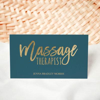 Modern massage therapist script chic gold blue