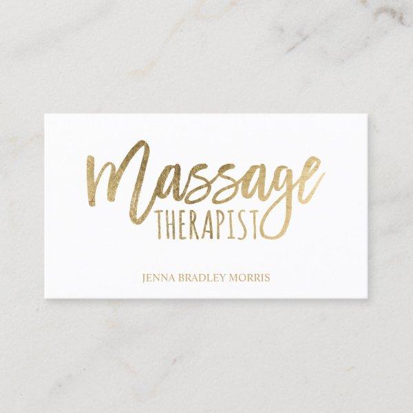 Modern massage therapist script gold foil white