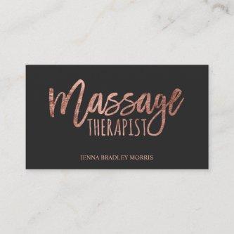 Modern massage therapist script rose gold foil