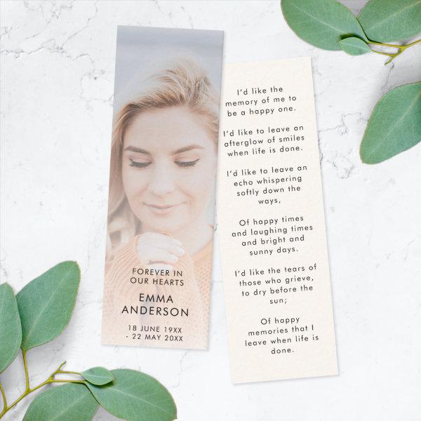 Modern Memorial | Funeral Poem Mini Bookmark Card