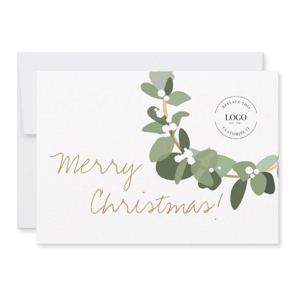 Modern Merry Christmas Wreath Green Holiday Card