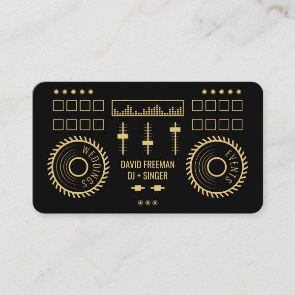 Modern minimal black and gold dj music turntable