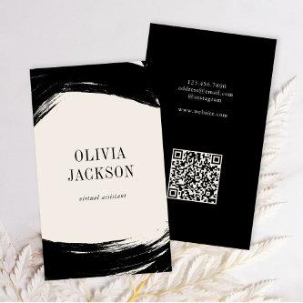 Modern Minimal Black White Paint Strokes QR Code